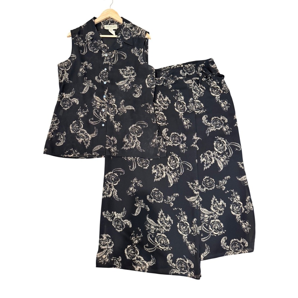 Jones New York Country Vintage 2 Piece Floral Wrap Skirt Set 16 Cottagecore 90's